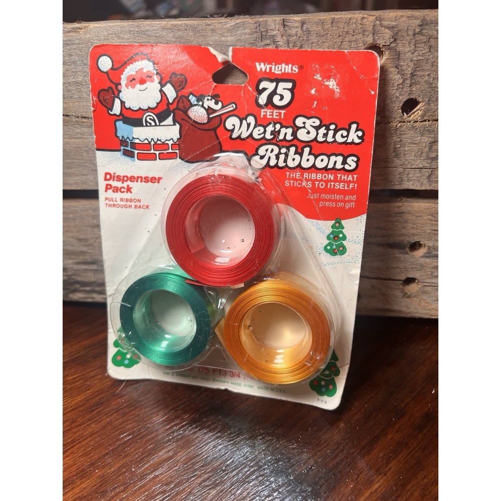 Vintage Wrights Decorator Ribbons In Pkg Christmas 3 Rolls Dispenser Pak 75 Ft